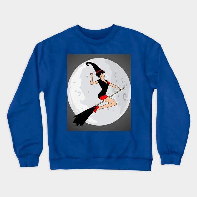 Flying Witch On A Broomstick With A Hat Crewneck Sweatshirt by flofin